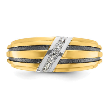 14K Gelbgold und Rhodiniertes Gold mit Schwarz-Weiß-Rhodinierung, Herren-Siegelring mit Satinfinish und 0,05K Diamant, komplett