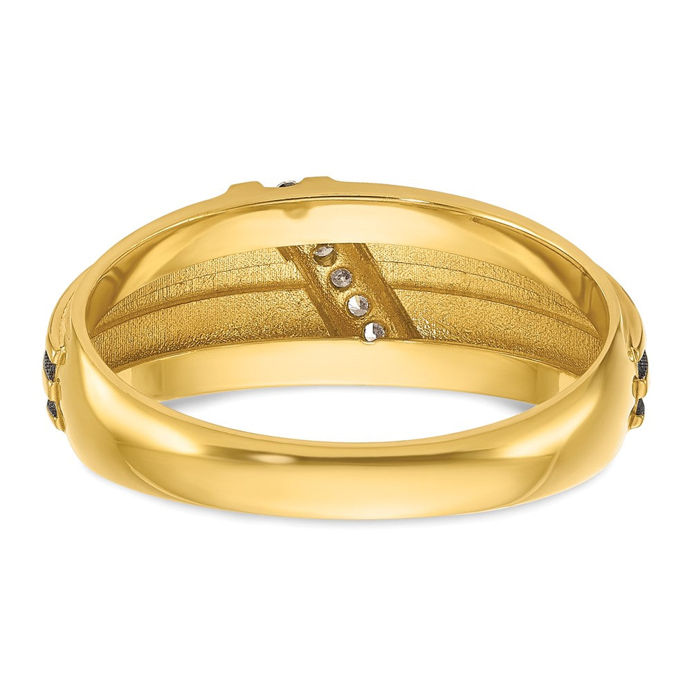 14K Gelbgold und Rhodiniertes Gold mit Schwarz-Weiß-Rhodinierung, Herren-Siegelring mit Satinfinish und 0,05K Diamant, komplett
