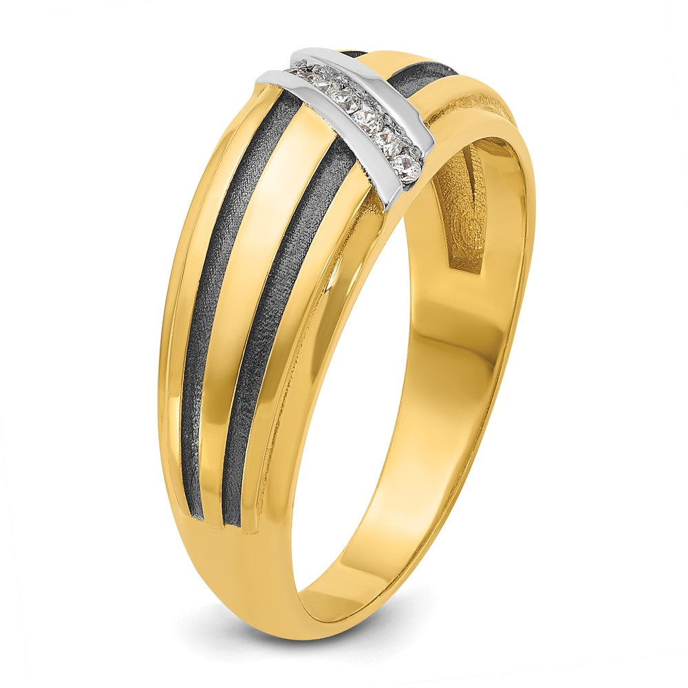 14K Gelbgold und Rhodiniertes Gold mit Schwarz-Weiß-Rhodinierung, Herren-Siegelring mit Satinfinish und 0,05K Diamant, komplett