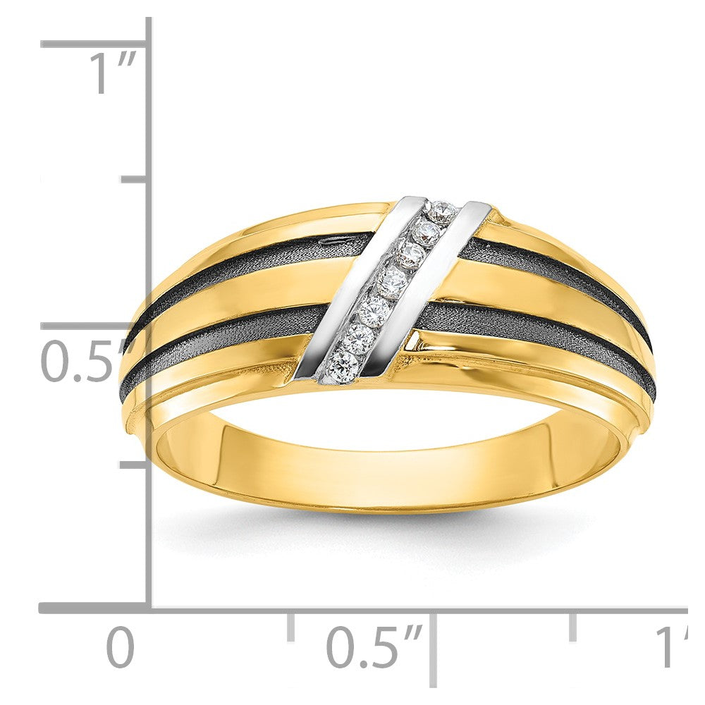 14K Gelbgold und Rhodiniertes Gold mit Schwarz-Weiß-Rhodinierung, Herren-Siegelring mit Satinfinish und 0,05K Diamant, komplett