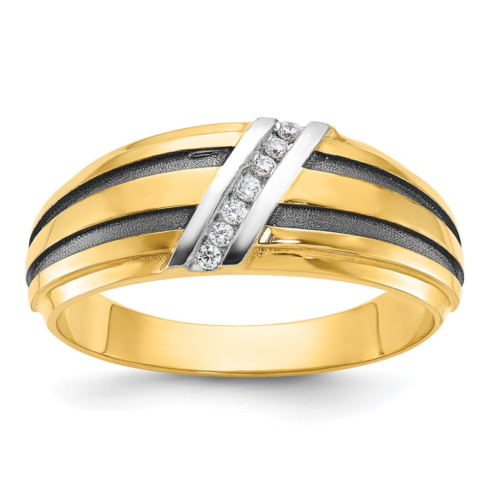 14K Gelbgold und Rhodiniertes Gold mit Schwarz-Weiß-Rhodinierung, Herren-Siegelring mit Satinfinish und 0,05K Diamant, komplett