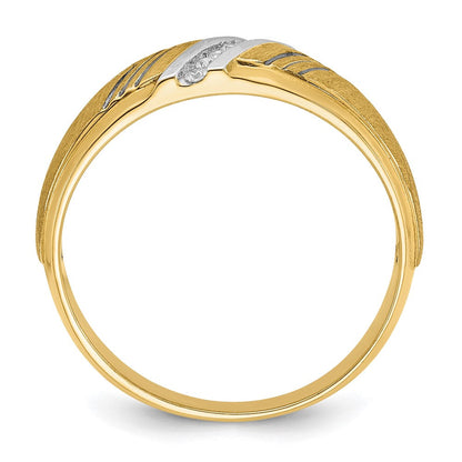 14K Gelbgold und Rhodium mit Schwarz- und Weißrhodium Herren-Siegelring, satiniert, mit 0,05K Diamanten, komplett besetzt