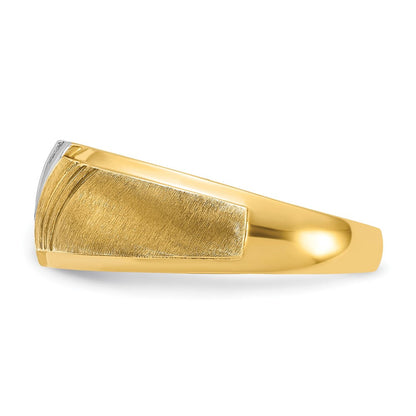 14K Gelbgold und Rhodium mit Schwarz- und Weißrhodium Herren-Siegelring, satiniert, mit 0,05K Diamanten, komplett besetzt