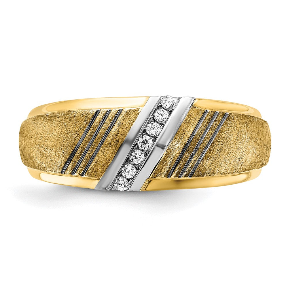 14K Gelbgold und Rhodium mit Schwarz- und Weißrhodium Herren-Siegelring, satiniert, mit 0,05K Diamanten, komplett besetzt