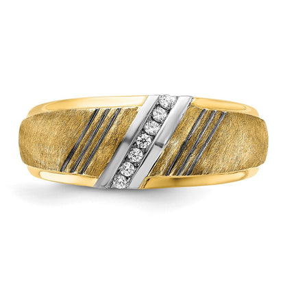 14K Gelbgold und Rhodium mit Schwarz- und Weißrhodium Herren-Siegelring, satiniert, mit 0,05K Diamanten, komplett besetzt
