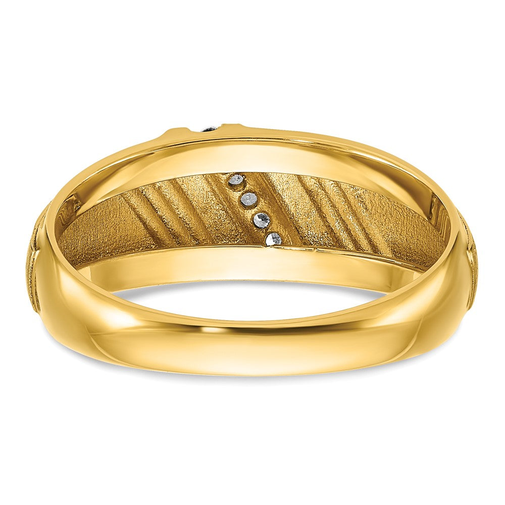 14K Gelbgold und Rhodium mit Schwarz- und Weißrhodium Herren-Siegelring, satiniert, mit 0,05K Diamanten, komplett besetzt