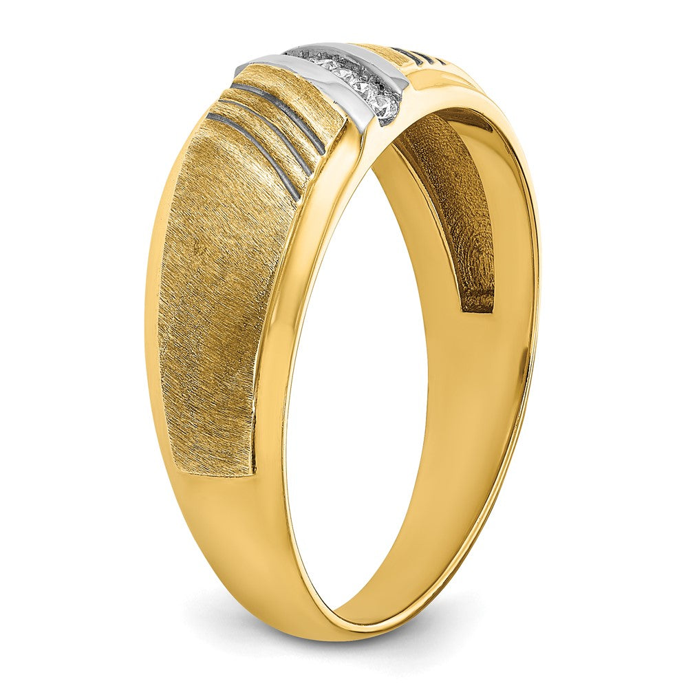 14K Gelbgold und Rhodium mit Schwarz- und Weißrhodium Herren-Siegelring, satiniert, mit 0,05K Diamanten, komplett besetzt