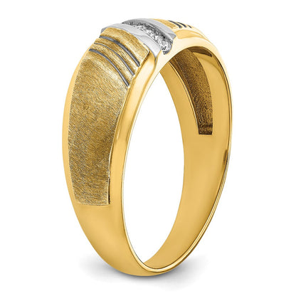 14K Gelbgold und Rhodium mit Schwarz- und Weißrhodium Herren-Siegelring, satiniert, mit 0,05K Diamanten, komplett besetzt