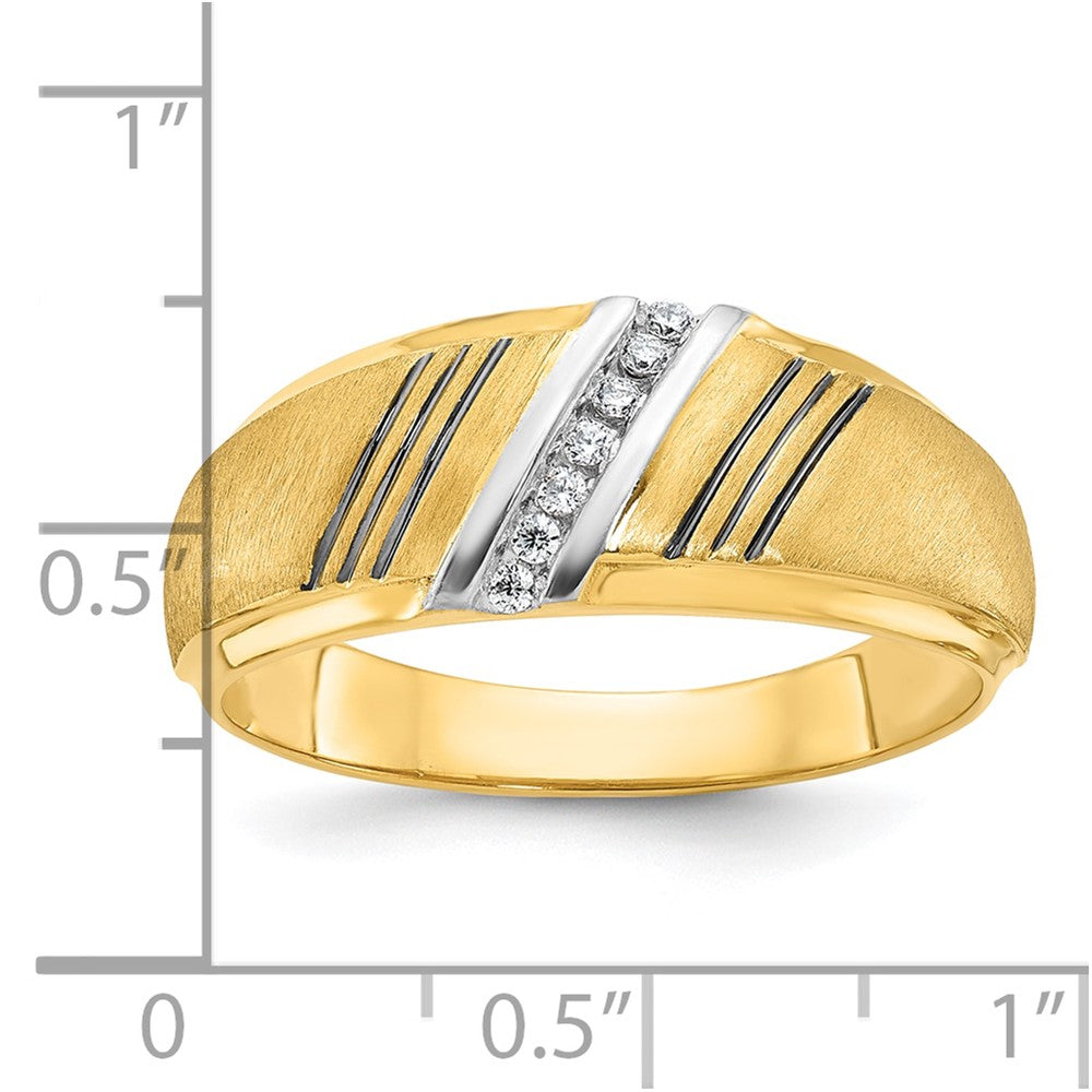 14K Gelbgold und Rhodium mit Schwarz- und Weißrhodium Herren-Siegelring, satiniert, mit 0,05K Diamanten, komplett besetzt