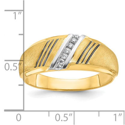 14K Gelbgold und Rhodium mit Schwarz- und Weißrhodium Herren-Siegelring, satiniert, mit 0,05K Diamanten, komplett besetzt