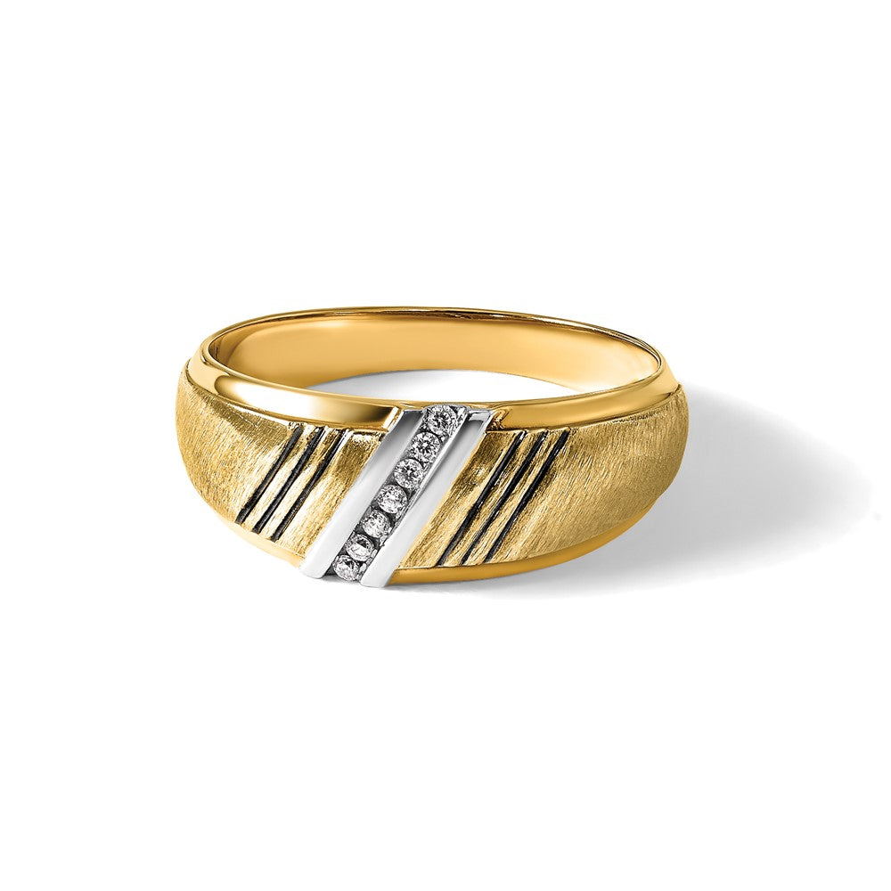 14K Gelbgold und Rhodium mit Schwarz- und Weißrhodium Herren-Siegelring, satiniert, mit 0,05K Diamanten, komplett besetzt