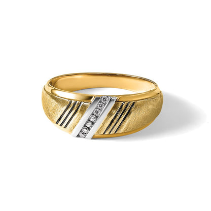 14K Gelbgold und Rhodium mit Schwarz- und Weißrhodium Herren-Siegelring, satiniert, mit 0,05K Diamanten, komplett besetzt