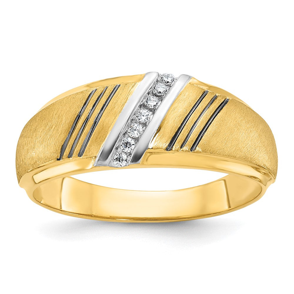 14K Gelbgold und Rhodium mit Schwarz- und Weißrhodium Herren-Siegelring, satiniert, mit 0,05K Diamanten, komplett besetzt