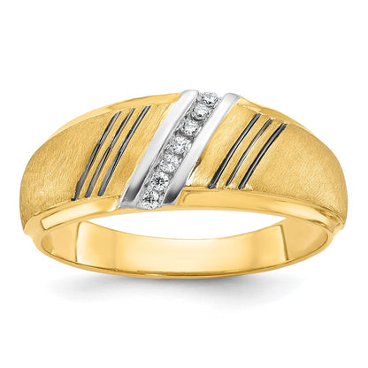 14K Gelbgold und Rhodium mit Schwarz- und Weißrhodium Herren-Siegelring, satiniert, mit 0,05K Diamanten, komplett besetzt