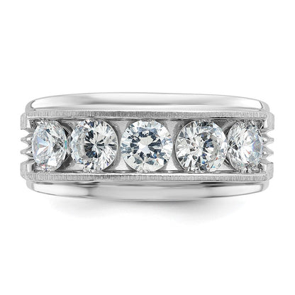 14K Weißgold 2 ct. Fünf-Stein-Ring für Herren mit im Labor gezüchteten Diamanten VS/SI+ G+, poliert, satiniert und mit Rillen