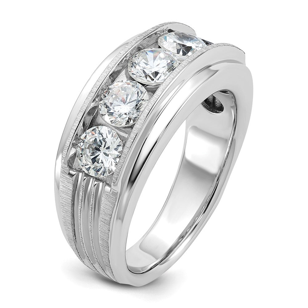 14K Weißgold 2 ct. Fünf-Stein-Ring für Herren mit im Labor gezüchteten Diamanten VS/SI+ G+, poliert, satiniert und mit Rillen
