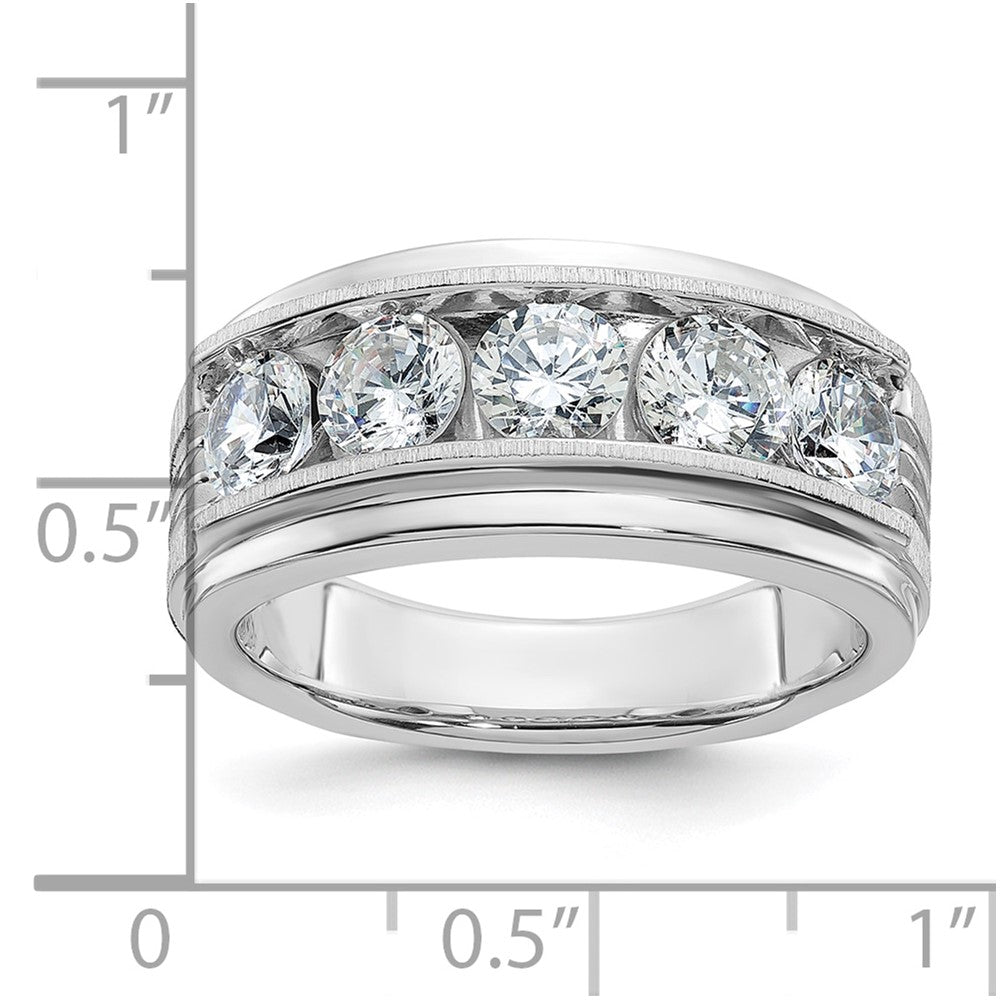 14K Weißgold 2 ct. Fünf-Stein-Ring für Herren mit im Labor gezüchteten Diamanten VS/SI+ G+, poliert, satiniert und mit Rillen