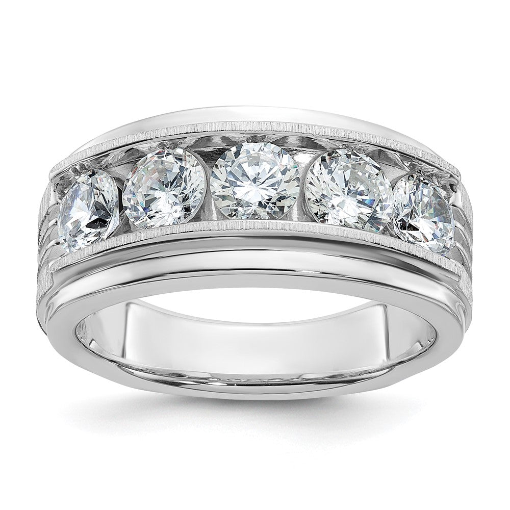 14K Weißgold 2 ct. Fünf-Stein-Ring für Herren mit im Labor gezüchteten Diamanten VS/SI+ G+, poliert, satiniert und mit Rillen