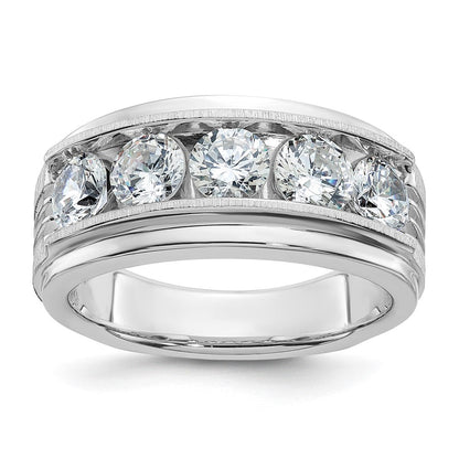 14K Weißgold 2 ct. Fünf-Stein-Ring für Herren mit im Labor gezüchteten Diamanten VS/SI+ G+, poliert, satiniert und mit Rillen