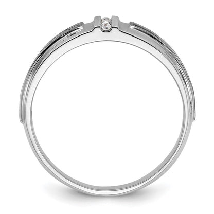 14K Weißgold mit Schwarzrhodinierung 0,05 ct. Laborgezüchteter Diamant VS/SI+ G+ Poliert Satiniert und Gerillt Fünf-Steine-Herrenring
