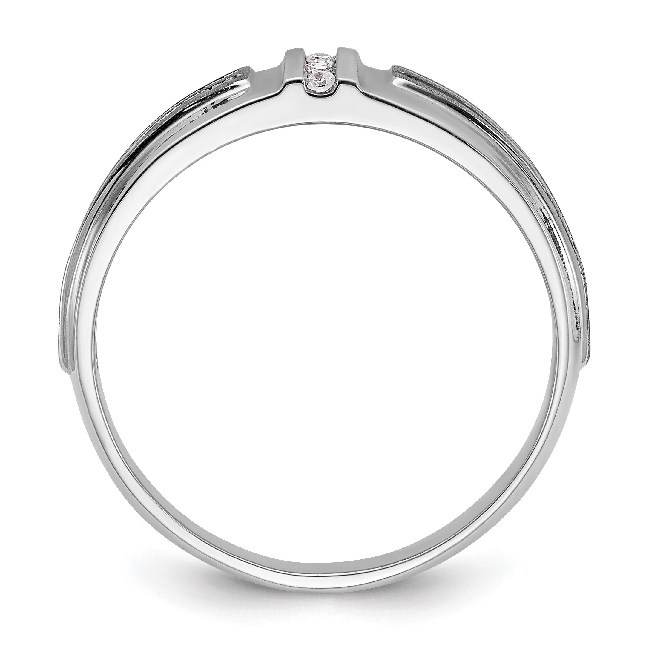 14K Weißgold mit Schwarzrhodium Herren Siegelring mit satinierter Oberfläche und 0,05K Diamant, komplett besetzt