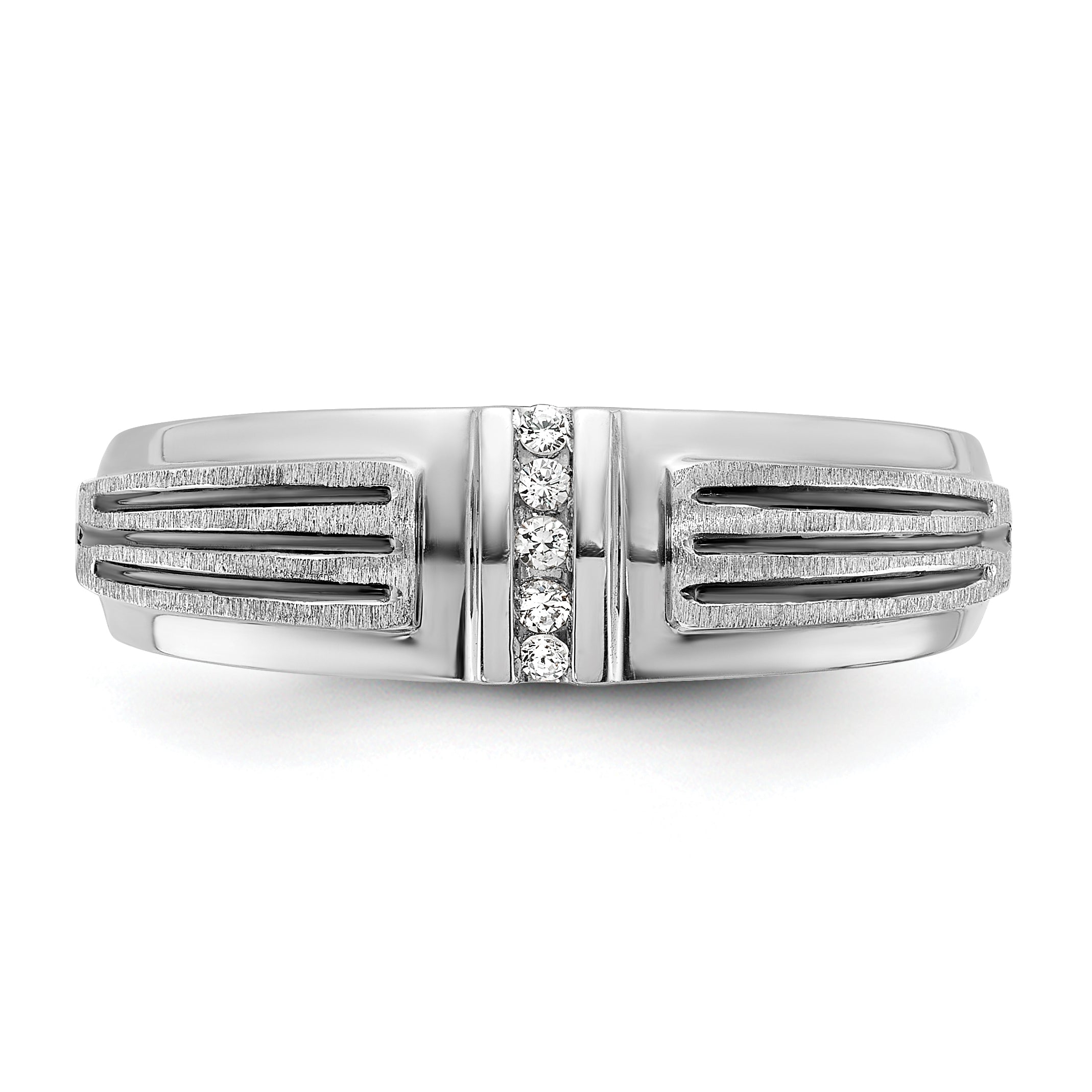 14K Weißgold mit Schwarzrhodium Herren Siegelring mit satinierter Oberfläche und 0,05K Diamant, komplett besetzt