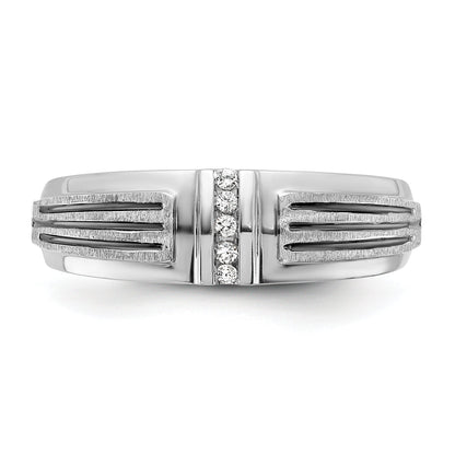 14K Weißgold mit Schwarzrhodium Herren Siegelring mit satinierter Oberfläche und 0,05K Diamant, komplett besetzt