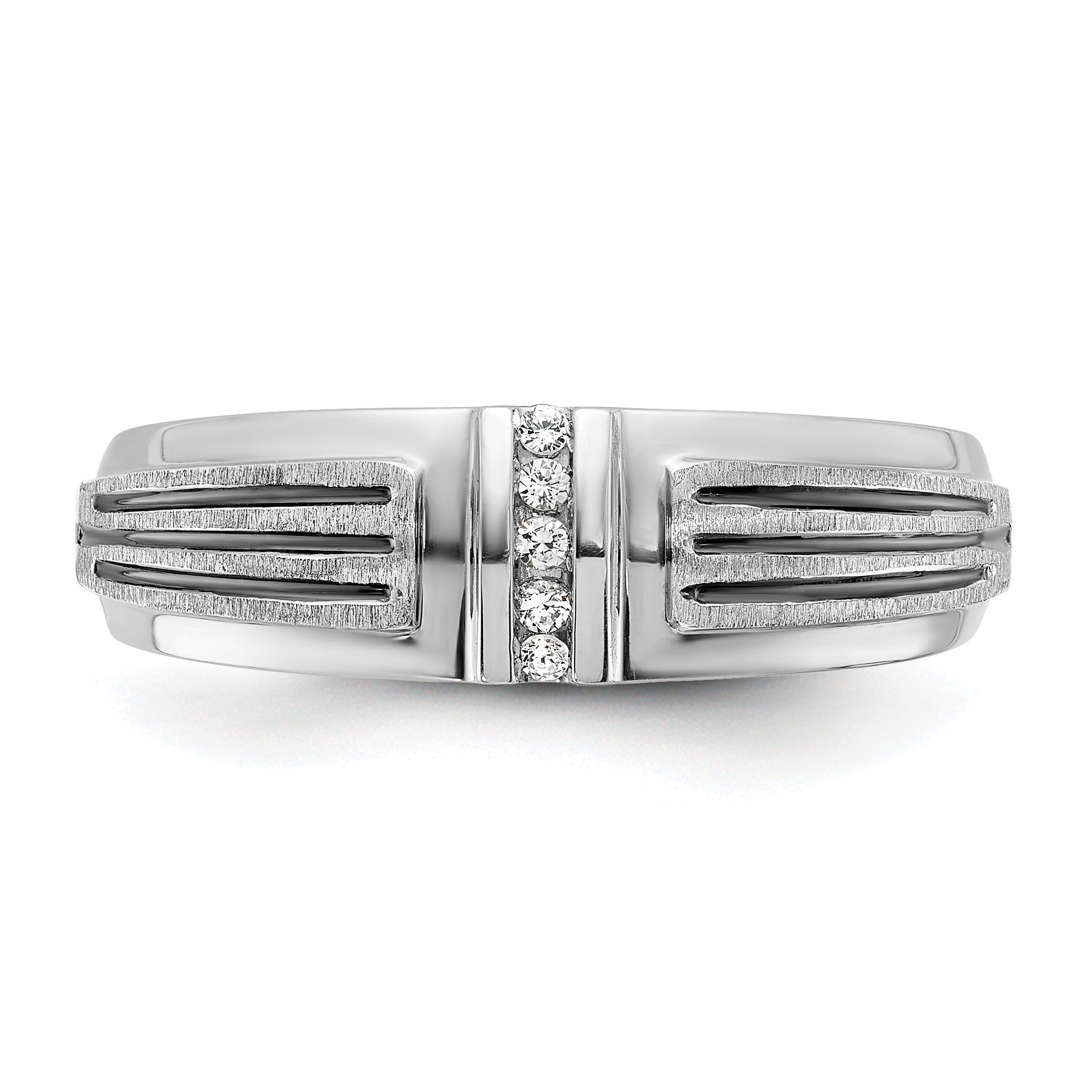 14K Weißgold mit Schwarzrhodium Herren Siegelring mit satinierter Oberfläche und 0,05K Diamant, komplett besetzt