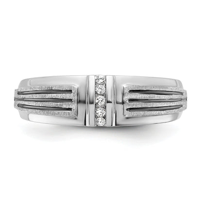 14K Weißgold mit Schwarzrhodium Herren Siegelring mit satinierter Oberfläche und 0,05K Diamant, komplett besetzt