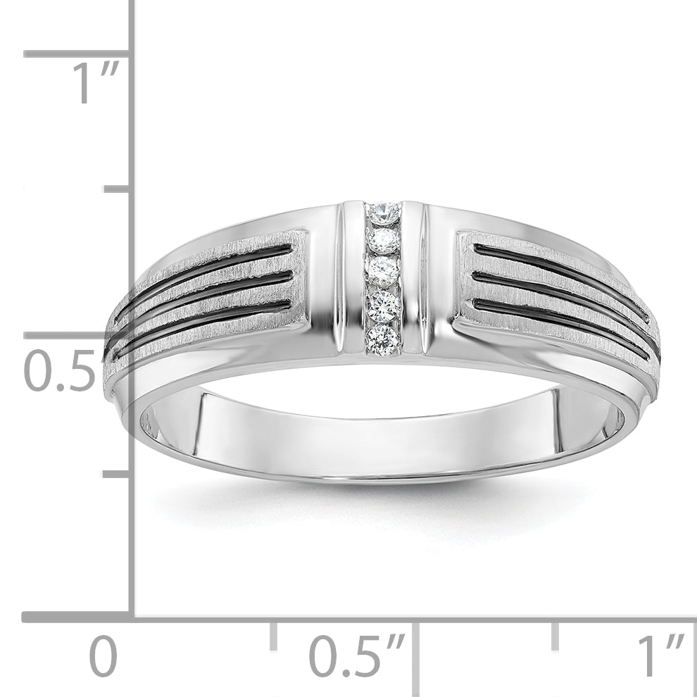14K Weißgold mit Schwarzrhodium Herren Siegelring mit satinierter Oberfläche und 0,05K Diamant, komplett besetzt