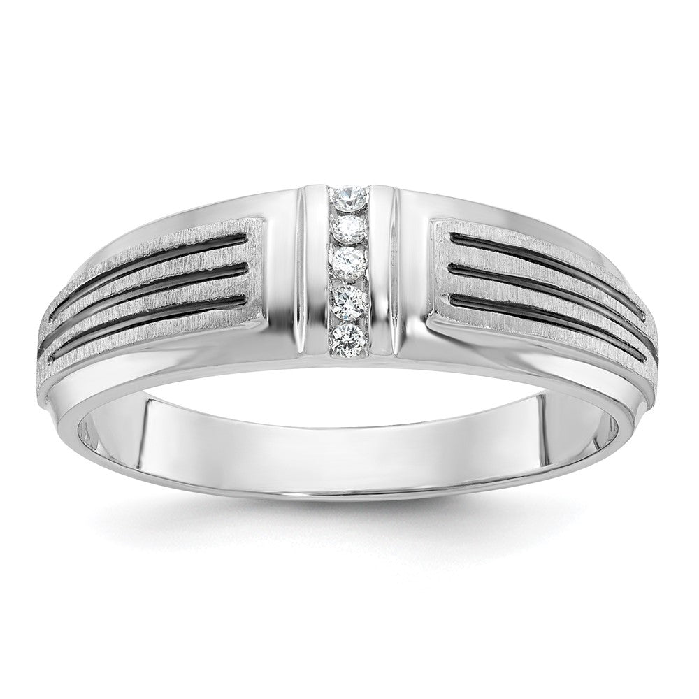 14K Weißgold mit Schwarzrhodinierung 0,05 ct. Laborgezüchteter Diamant VS/SI+ G+ Poliert Satiniert und Gerillt Fünf-Steine-Herrenring