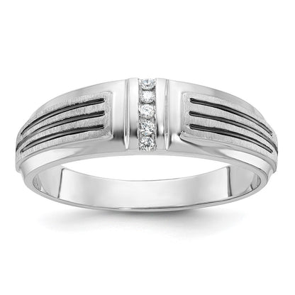 14K Weißgold mit Schwarzrhodinierung 0,05 ct. Laborgezüchteter Diamant VS/SI+ G+ Poliert Satiniert und Gerillt Fünf-Steine-Herrenring
