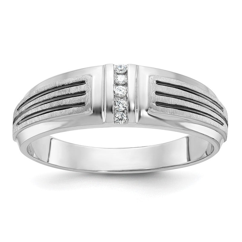 14K Weißgold mit Schwarzrhodinierung 0,05 ct. Laborgezüchteter Diamant VS/SI+ G+ Poliert Satiniert und Gerillt Fünf-Steine-Herrenring