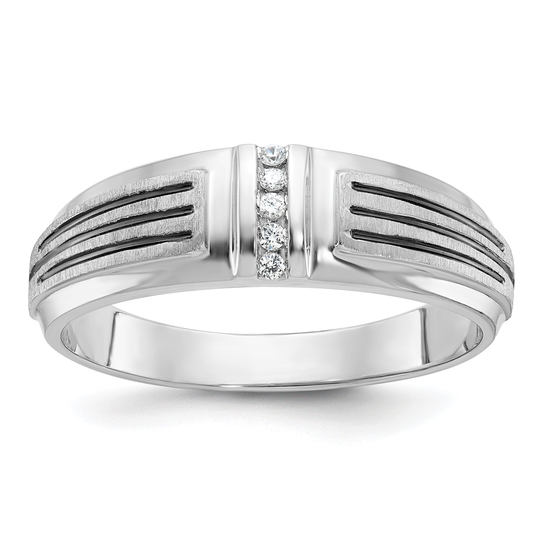14K Weißgold mit Schwarzrhodium Herren Siegelring mit satinierter Oberfläche und 0,05K Diamant, komplett besetzt