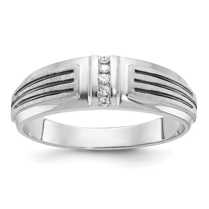 14K Weißgold mit Schwarzrhodium Herren Siegelring mit satinierter Oberfläche und 0,05K Diamant, komplett besetzt