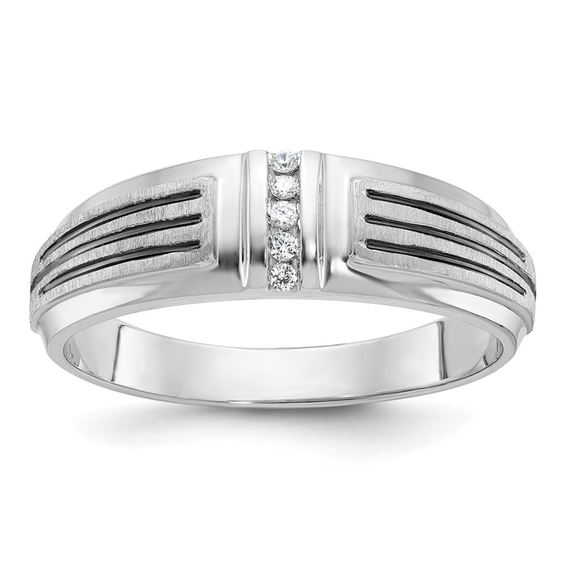 14K Weißgold mit Schwarzrhodium Herren Siegelring mit satinierter Oberfläche und 0,05K Diamant, komplett besetzt