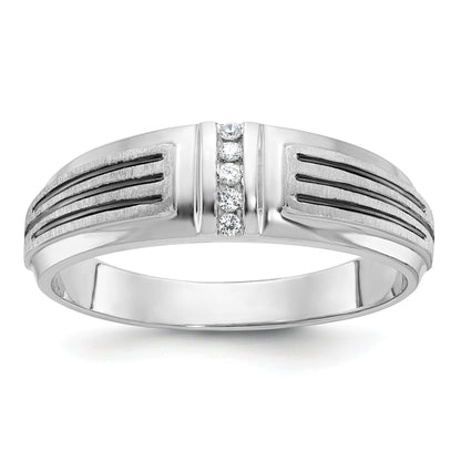 14K Weißgold mit Schwarzrhodium Herren Siegelring mit satinierter Oberfläche und 0,05K Diamant, komplett besetzt