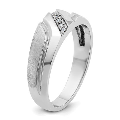 14K Weißgold Herrenring, poliert und satiniert, mit 0,05 ct. Diamant, komplett