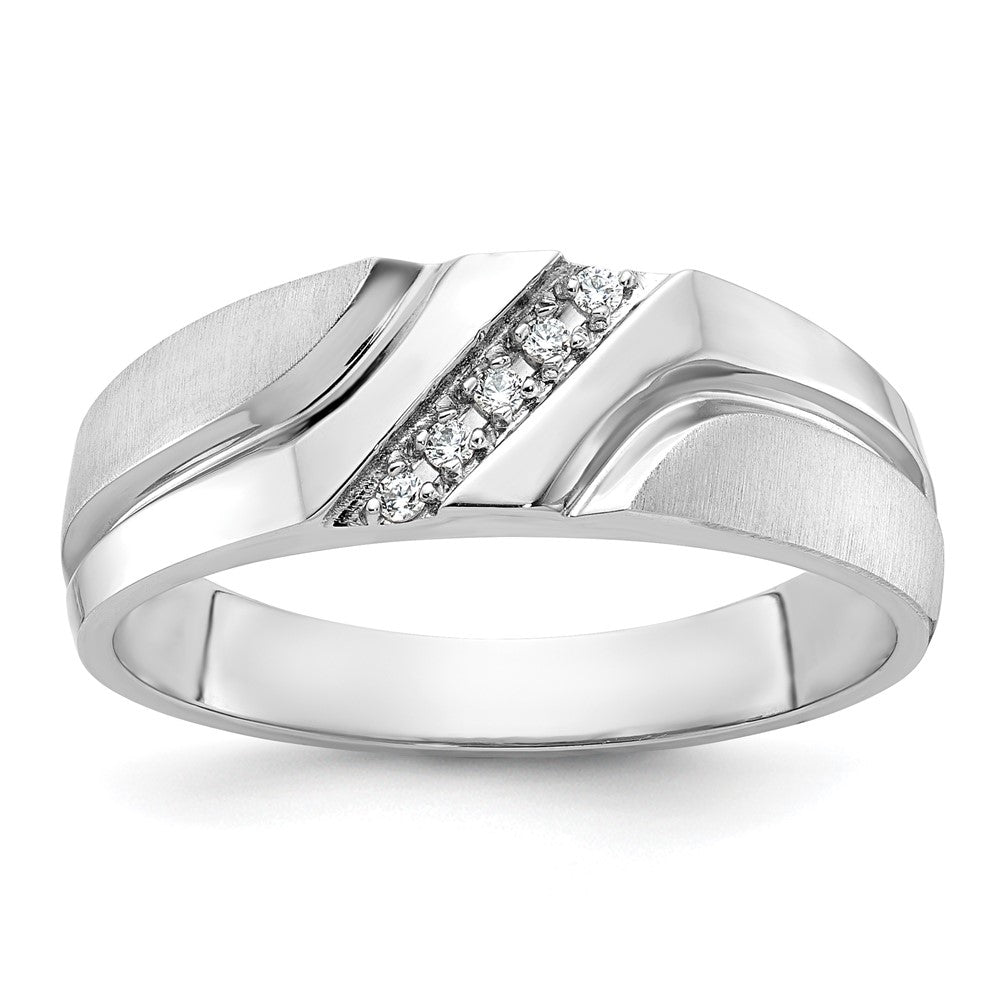 14K Weißgold Herrenring, poliert und satiniert, mit 0,05 ct. Diamant, komplett