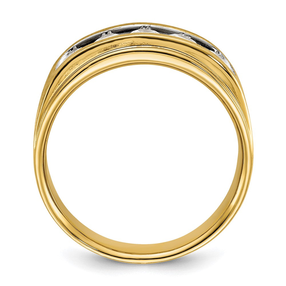 14K Gelbgold Herren-Diamantring mit 1K, satiniertes Finish, komplett besetzt