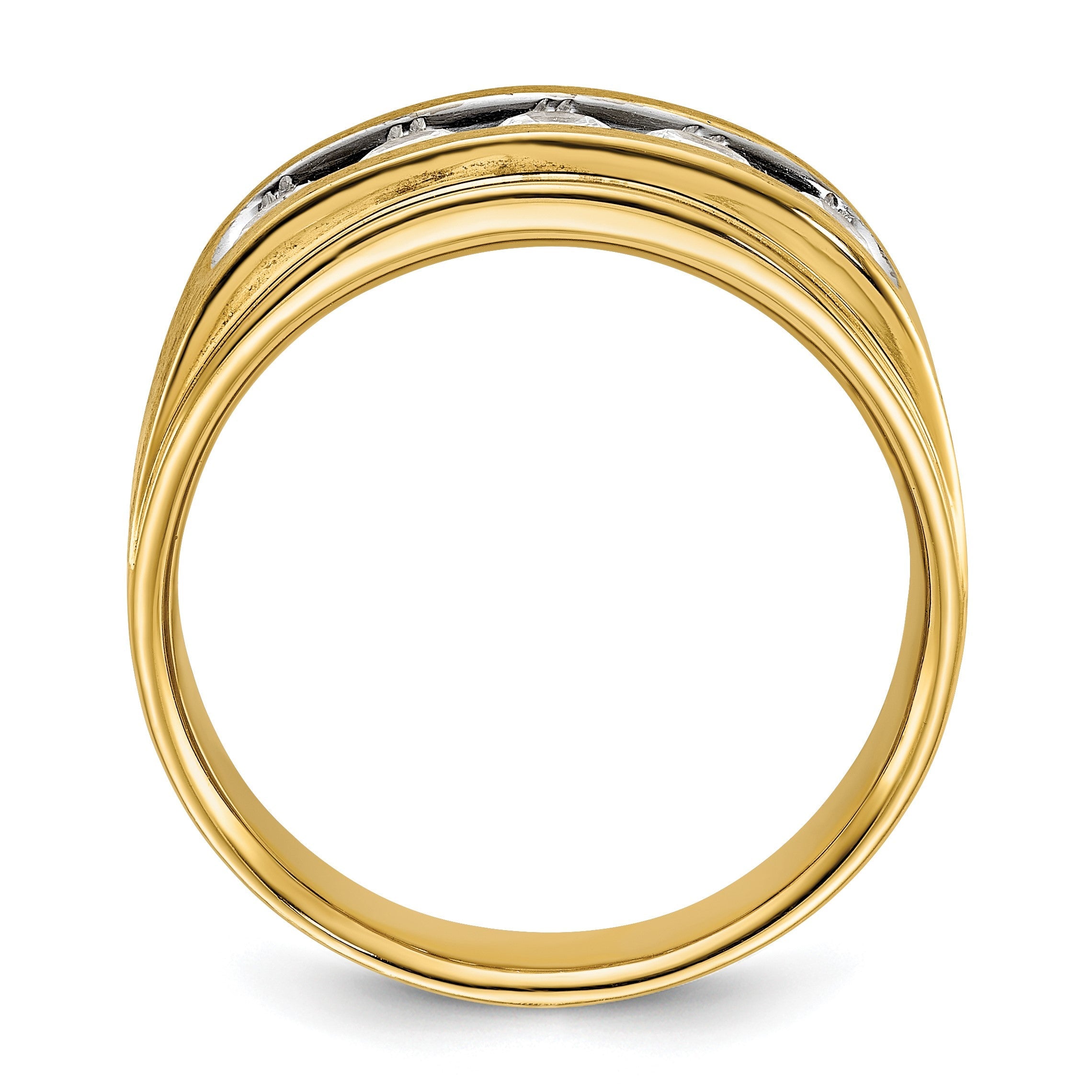 14K Gelbgold mit Weißrhodinierung 1 ct. Labor-Diamant VS/SI+ G+ Fünf-Steine poliert und gebürstet Herrenring