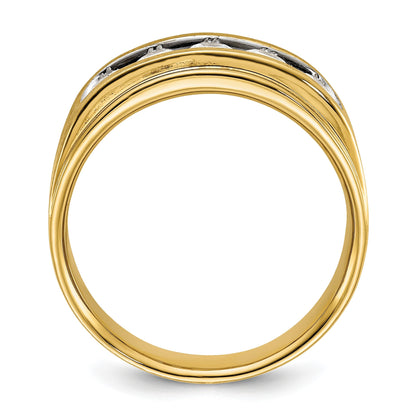 14K Gelbgold mit Weißrhodinierung 1 ct. Labor-Diamant VS/SI+ G+ Fünf-Steine poliert und gebürstet Herrenring