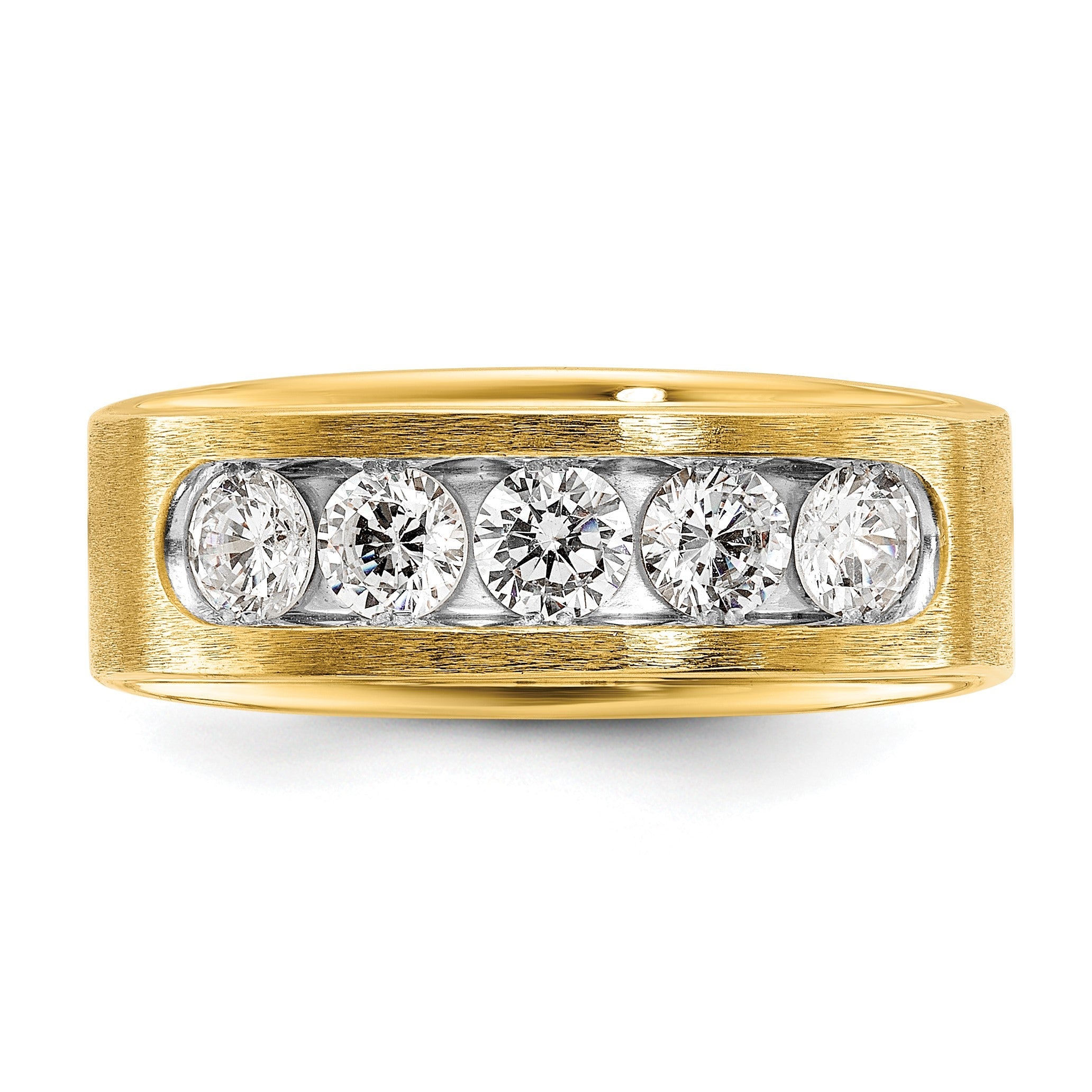14K Gelbgold mit Weißrhodinierung 1 ct. Labor-Diamant VS/SI+ G+ Fünf-Steine poliert und gebürstet Herrenring