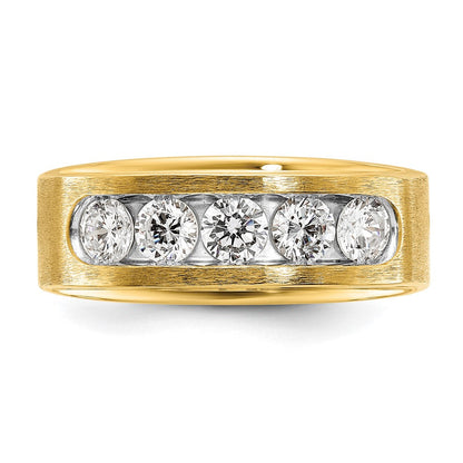 14K Gelbgold mit Weißrhodinierung 1 ct. Labor-Diamant VS/SI+ G+ Fünf-Steine poliert und gebürstet Herrenring