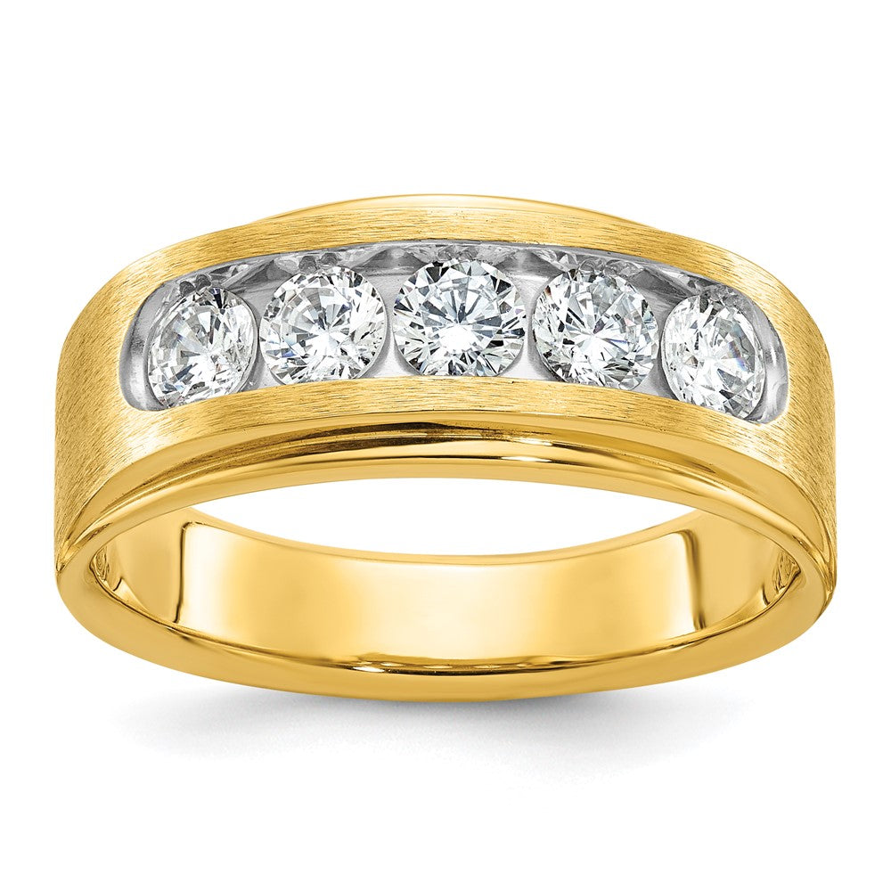 14K Gelbgold Herren-Diamantring mit 1K, satiniertes Finish, komplett besetzt