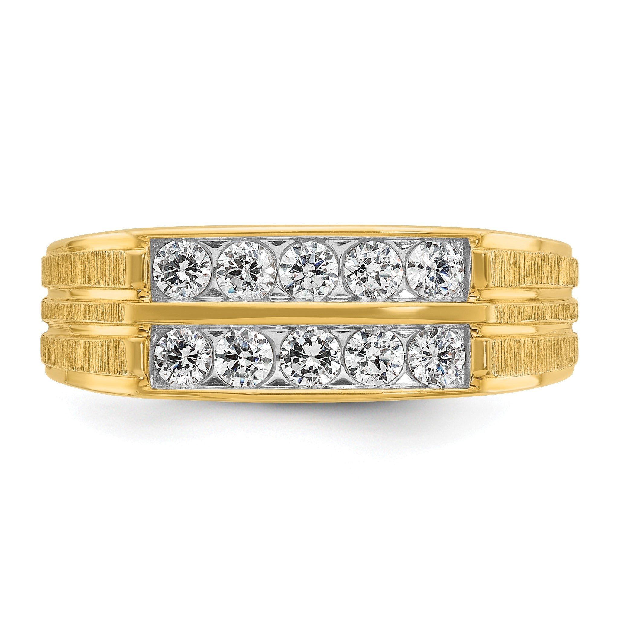 14K Gelbgold Herren-Ring, poliert und satiniert, mit 0,625 Karat Diamant, komplett besetzt