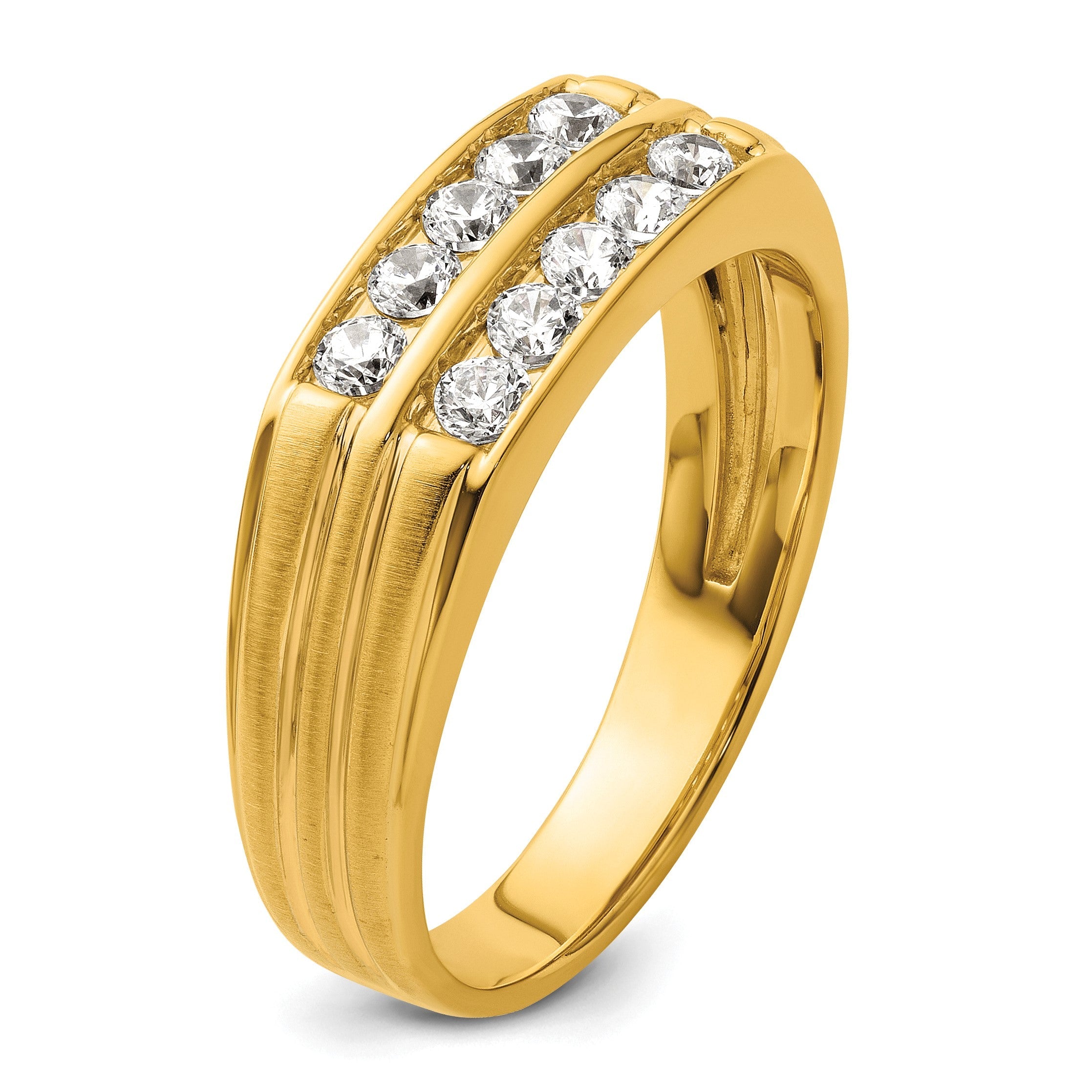 14K Gelbgold Herren-Ring, poliert und satiniert, mit 0,625 Karat Diamant, komplett besetzt