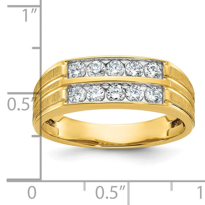 14K Gelbgold Herren-Ring, poliert und satiniert, mit 0,625 Karat Diamant, komplett besetzt