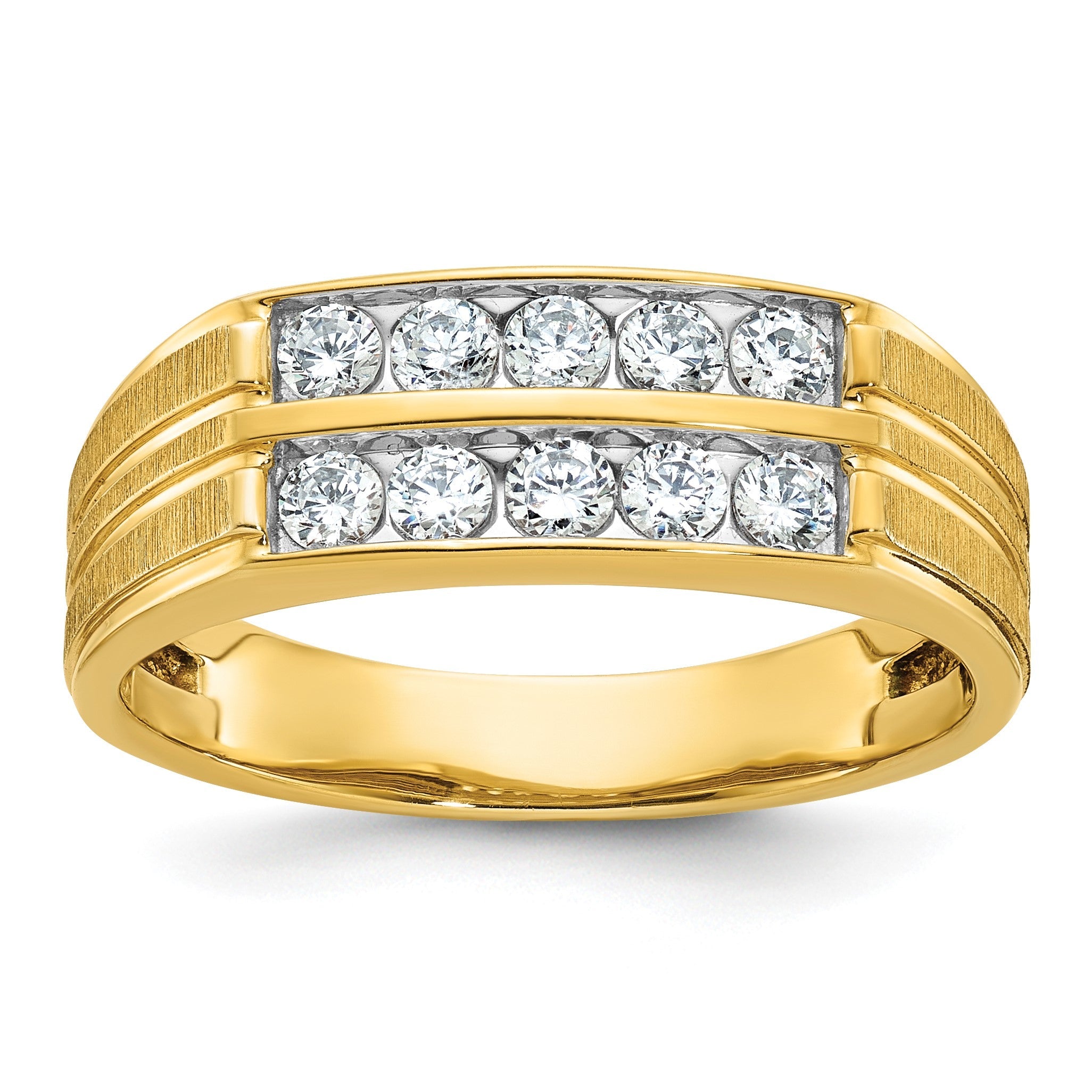 14K Gelbgold Herren-Ring, poliert und satiniert, mit 0,625 Karat Diamant, komplett besetzt