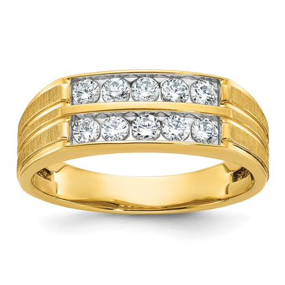14K Gelbgold Herren-Ring, poliert und satiniert, mit 0,625 Karat Diamant, komplett besetzt